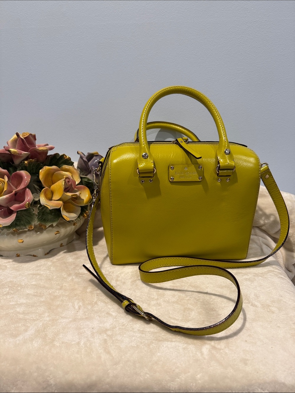 KATE SPADE Alessa Wellesley Green Leather Satchel & convertible crossbody strap